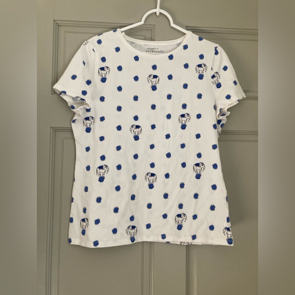 Talbots Womens Multicolor Top Size L Elephants Blue Polka Dot Round Neck Soft - Picture 1 of 5